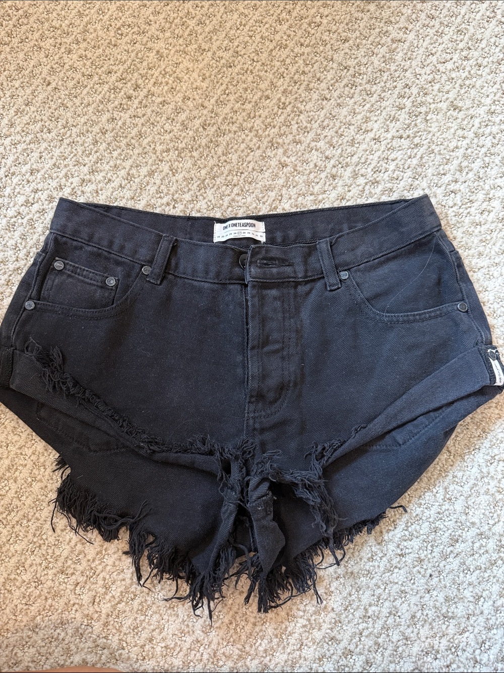 One Teaspoon Black Distressed Denim Shorts